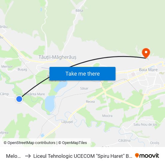 Melodiei to Liceul Tehnologic UCECOM "Spiru Haret" Baia Mare map