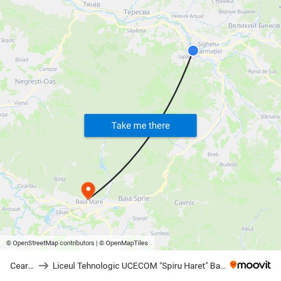 Cearda to Liceul Tehnologic UCECOM "Spiru Haret" Baia Mare map