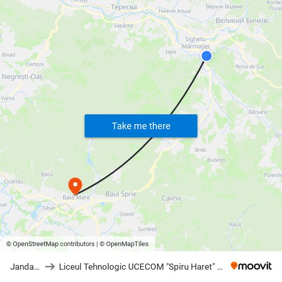 Jandarmi to Liceul Tehnologic UCECOM "Spiru Haret" Baia Mare map