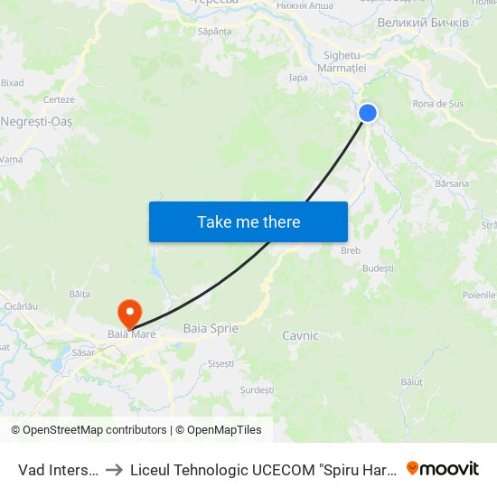 Vad Intersecţie to Liceul Tehnologic UCECOM "Spiru Haret" Baia Mare map