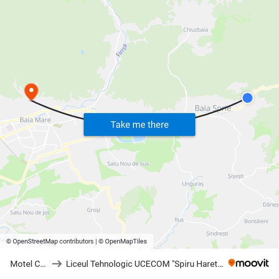 Motel Cerna to Liceul Tehnologic UCECOM "Spiru Haret" Baia Mare map