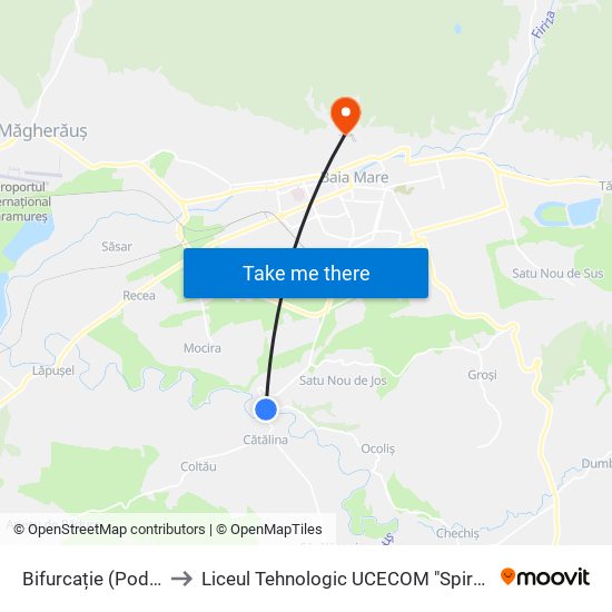Bifurcație (Pod Cătălina) to Liceul Tehnologic UCECOM "Spiru Haret" Baia Mare map