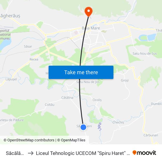 Săcălășeni to Liceul Tehnologic UCECOM "Spiru Haret" Baia Mare map