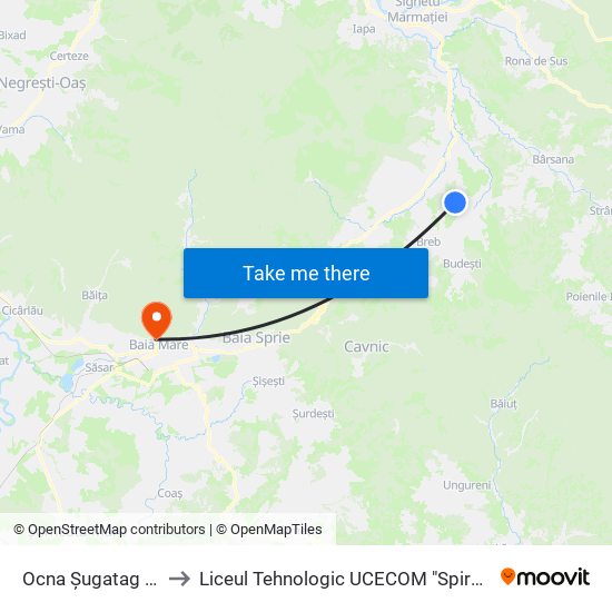 Ocna Șugatag | Primărie to Liceul Tehnologic UCECOM "Spiru Haret" Baia Mare map