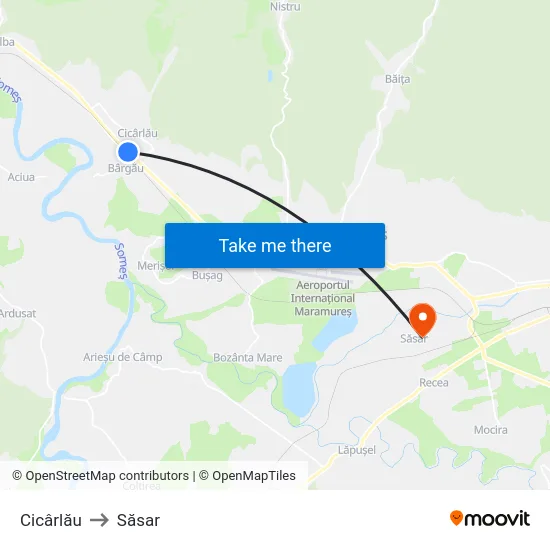 Cicârlău to Săsar map