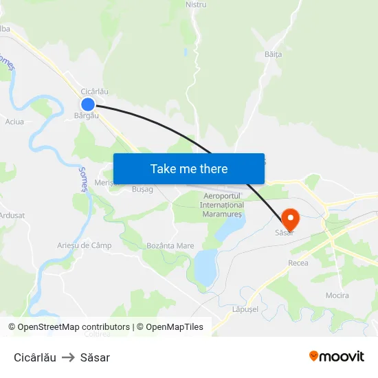 Cicârlău to Săsar map