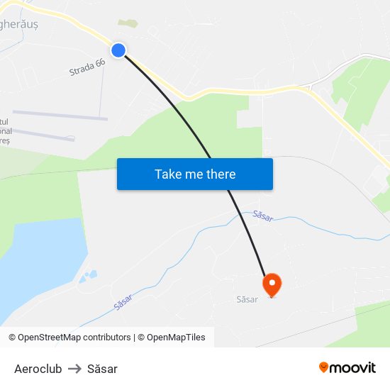 Aeroclub to Săsar map