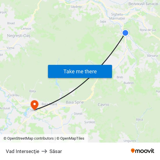 Vad Intersecţie to Săsar map