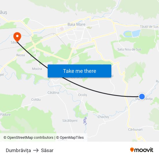 Dumbrăvița to Săsar map