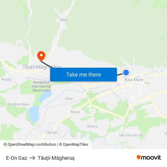 E-On Gaz to Tăuţii Măgheruş map