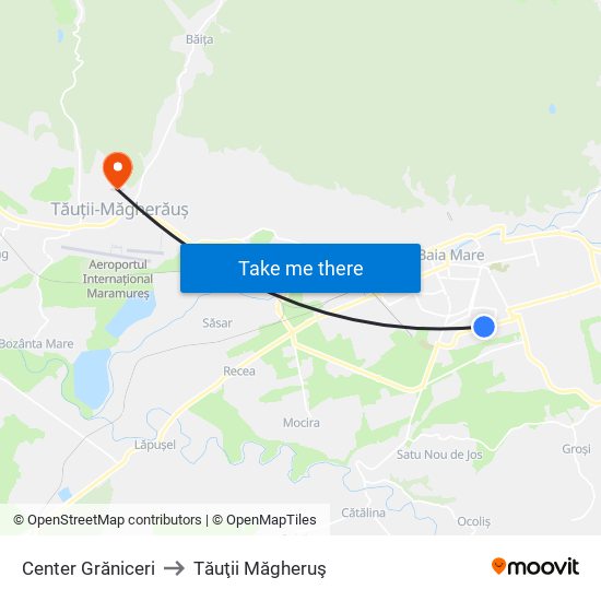Center Grăniceri to Tăuţii Măgheruş map
