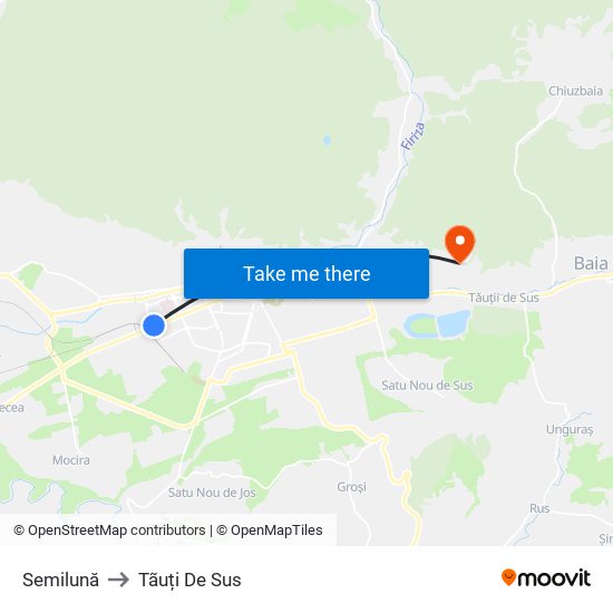 Semilună to Tãuți De Sus map
