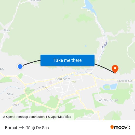 Borcut to Tãuți De Sus map