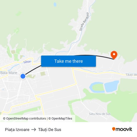 Piața Izvoare to Tãuți De Sus map