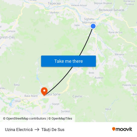 Uzina Electrică to Tãuți De Sus map