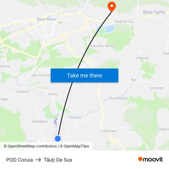 POD Coruia to Tãuți De Sus map