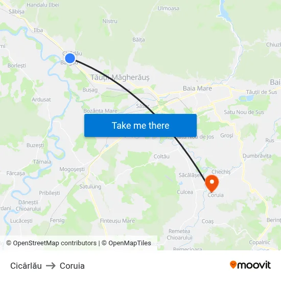 Cicârlău to Coruia map
