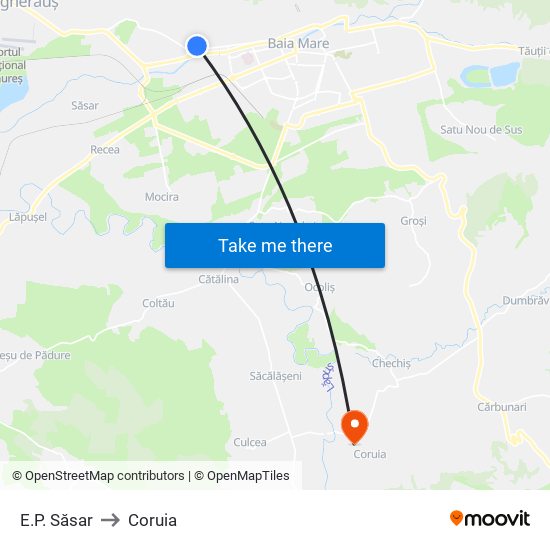 E.P. Săsar to Coruia map