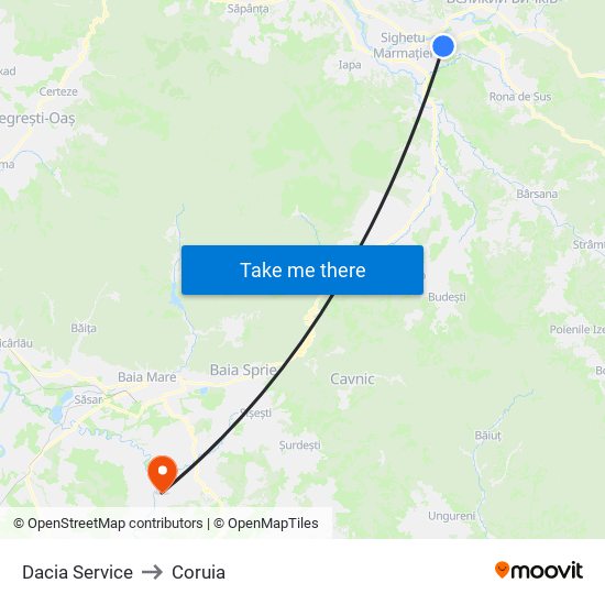 Dacia Service to Coruia map