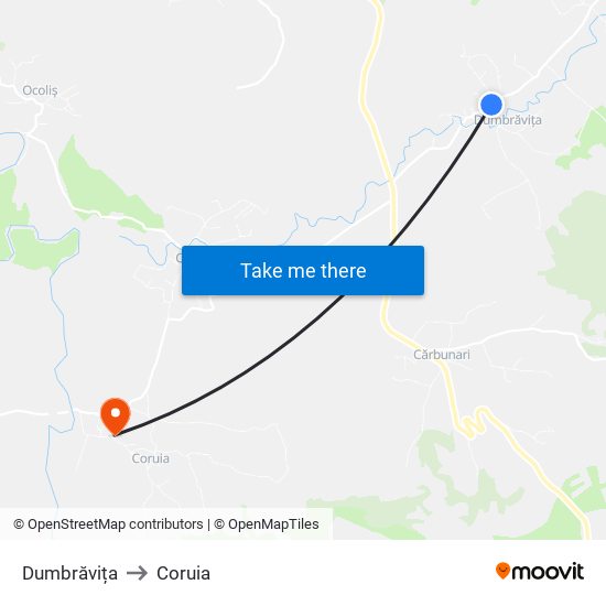 Dumbrăvița to Coruia map