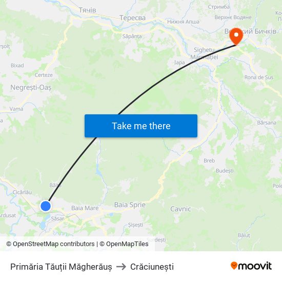 Primăria Tăuții Măgherăuș to Crăciunești map