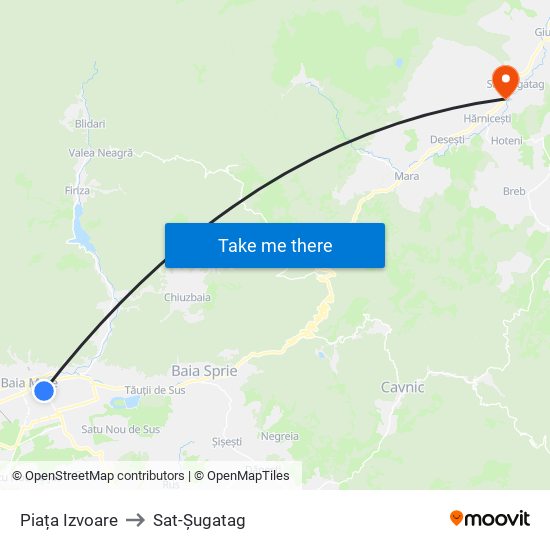 Piața Izvoare to Sat-Șugatag map
