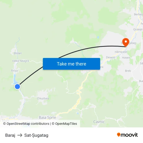 Baraj to Sat-Șugatag map