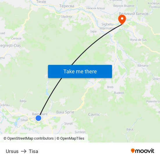 Ursus to Tisa map