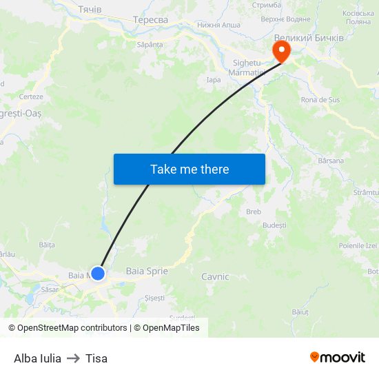 Alba Iulia to Tisa map