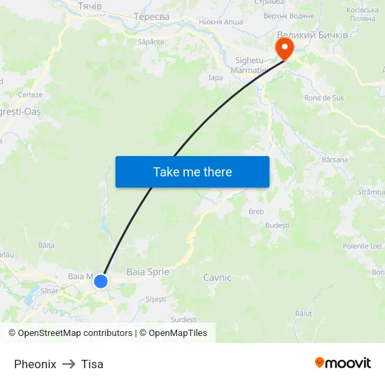 Pheonix to Tisa map