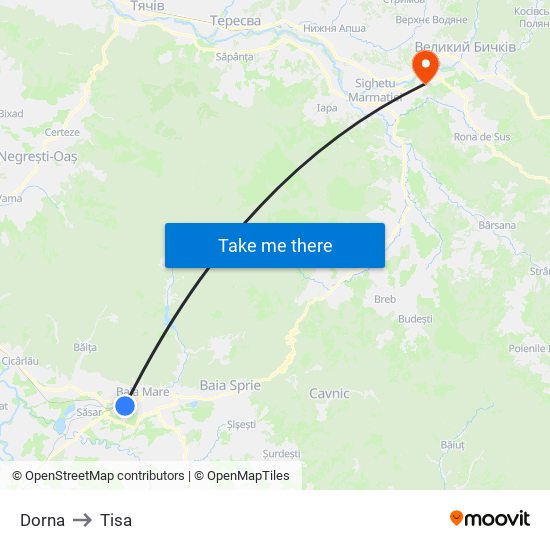 Dorna to Tisa map