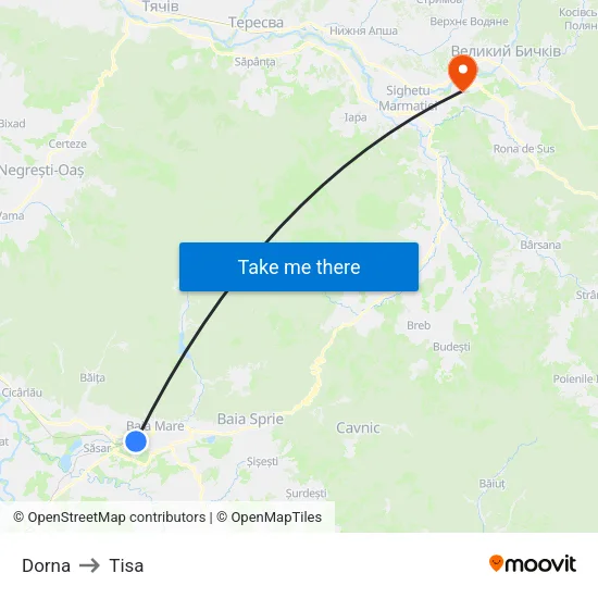 Dorna to Tisa map
