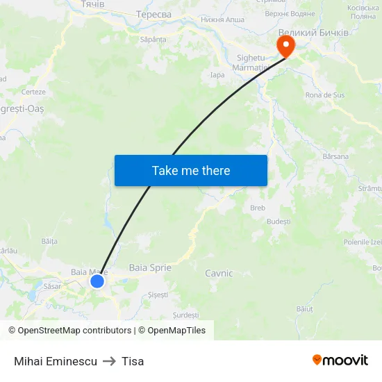 Mihai Eminescu to Tisa map