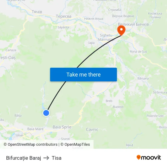 Bifurcație Baraj to Tisa map