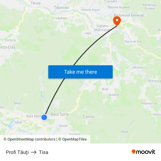 Profi Tăuți to Tisa map