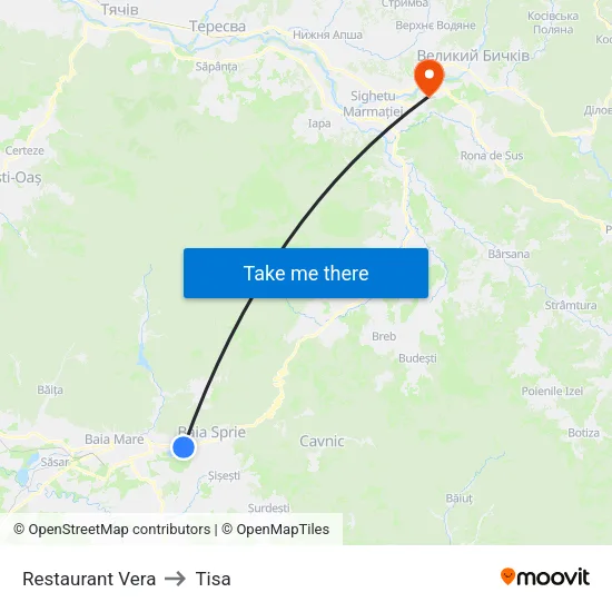 Restaurant Vera to Tisa map