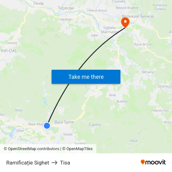 Ramificație Sighet to Tisa map