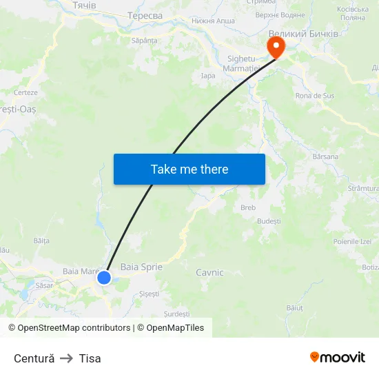 Centură to Tisa map