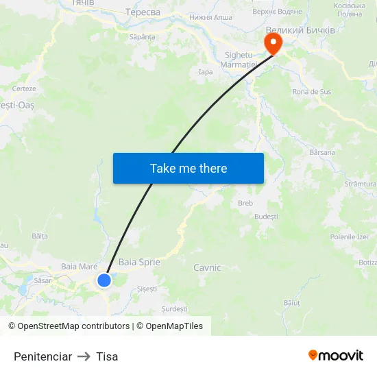 Penitenciar to Tisa map