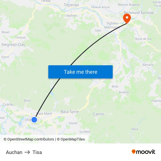 Auchan to Tisa map