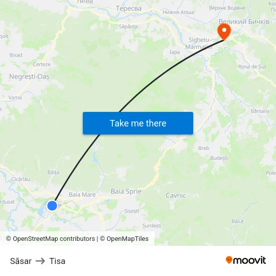 Săsar to Tisa map