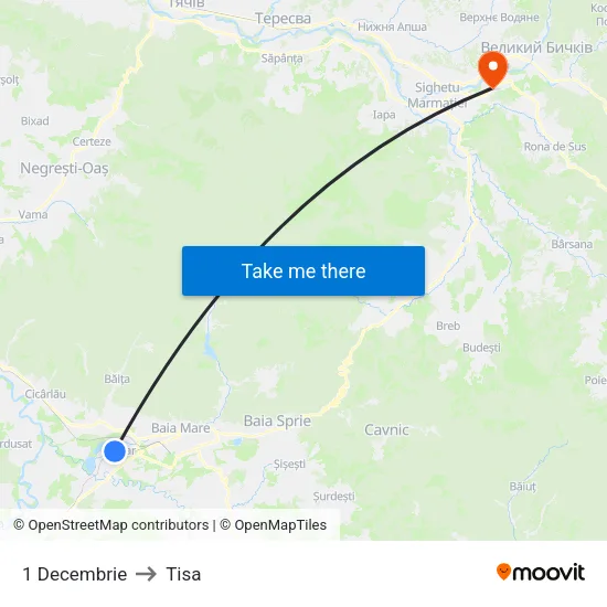 1 Decembrie to Tisa map