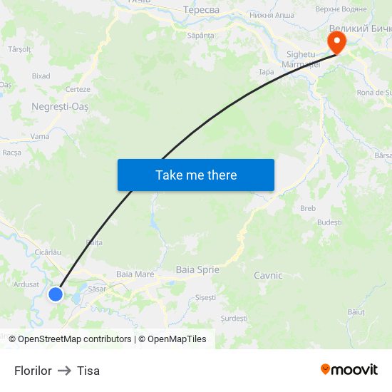 Florilor to Tisa map