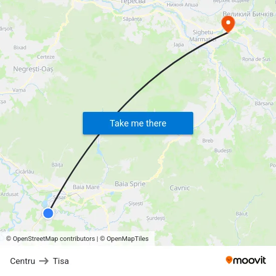 Centru to Tisa map