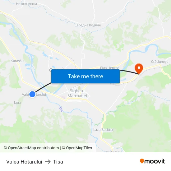 Valea Hotarului to Tisa map