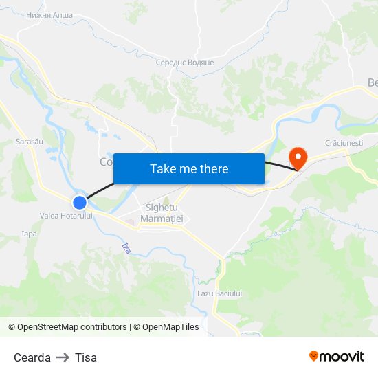 Cearda to Tisa map