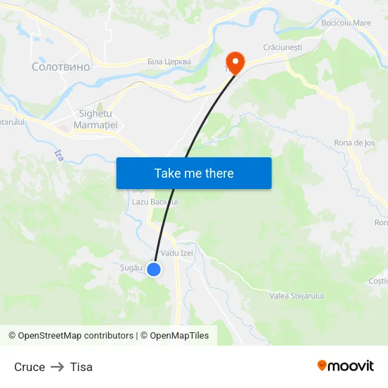 Cruce to Tisa map