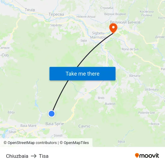 Chiuzbaia to Tisa map