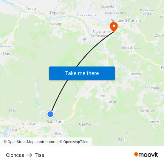Cioncaș to Tisa map