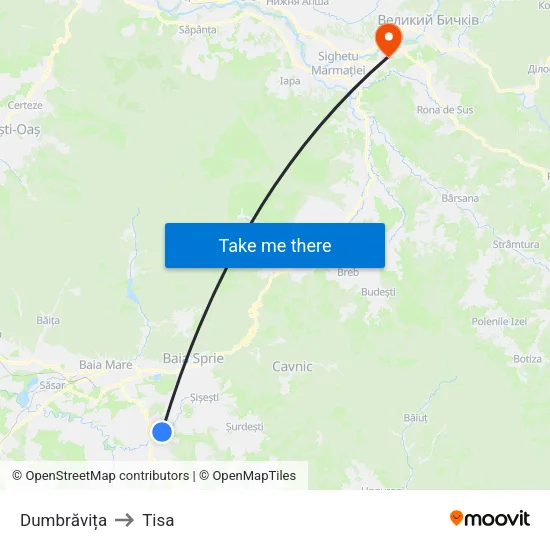 Dumbrăvița to Tisa map